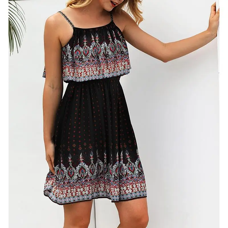 2018 Summer Strap Floral Dress Women Sleeveless Printed Mini Dress Boho