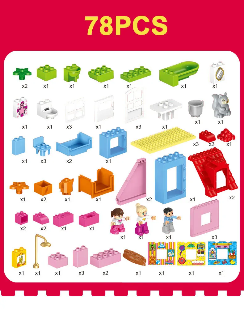 GOROCK 78 шт. большой размер розовый вилла девушки большие строительные блоки Набор Дети DIY Кирпичи Модель игрушки для детей