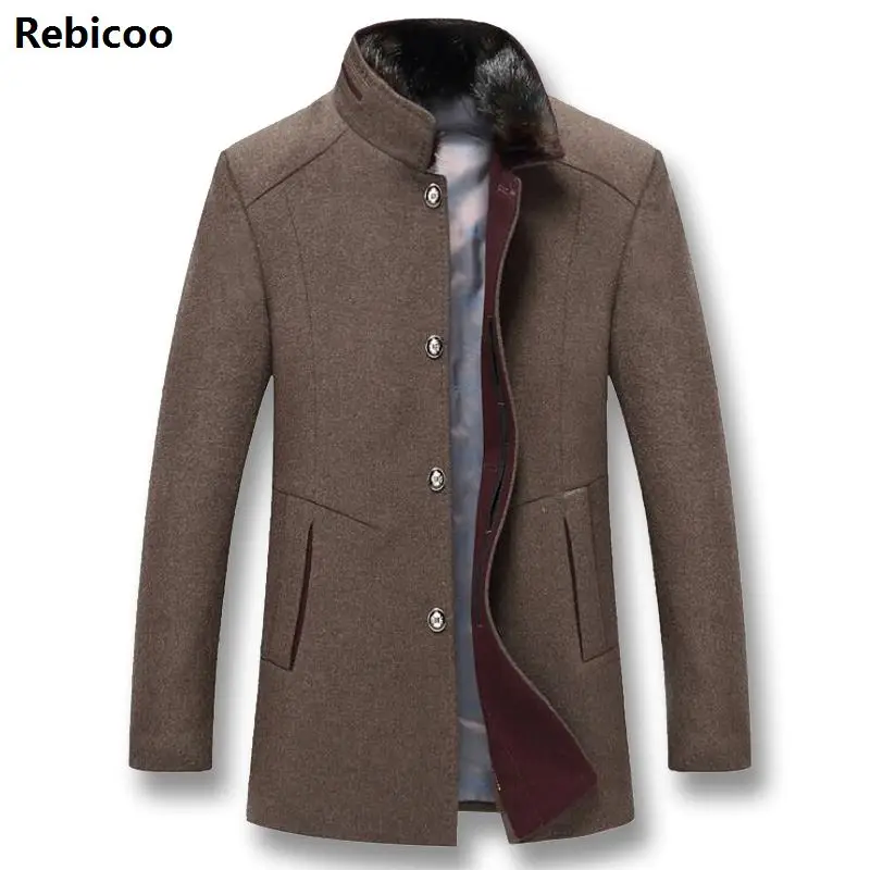 Мужские зимние толстые шерстяные куртки, мужские повседневные Модные приталенные деловые повседневные куртки больших размеров - Цвет: Coffee