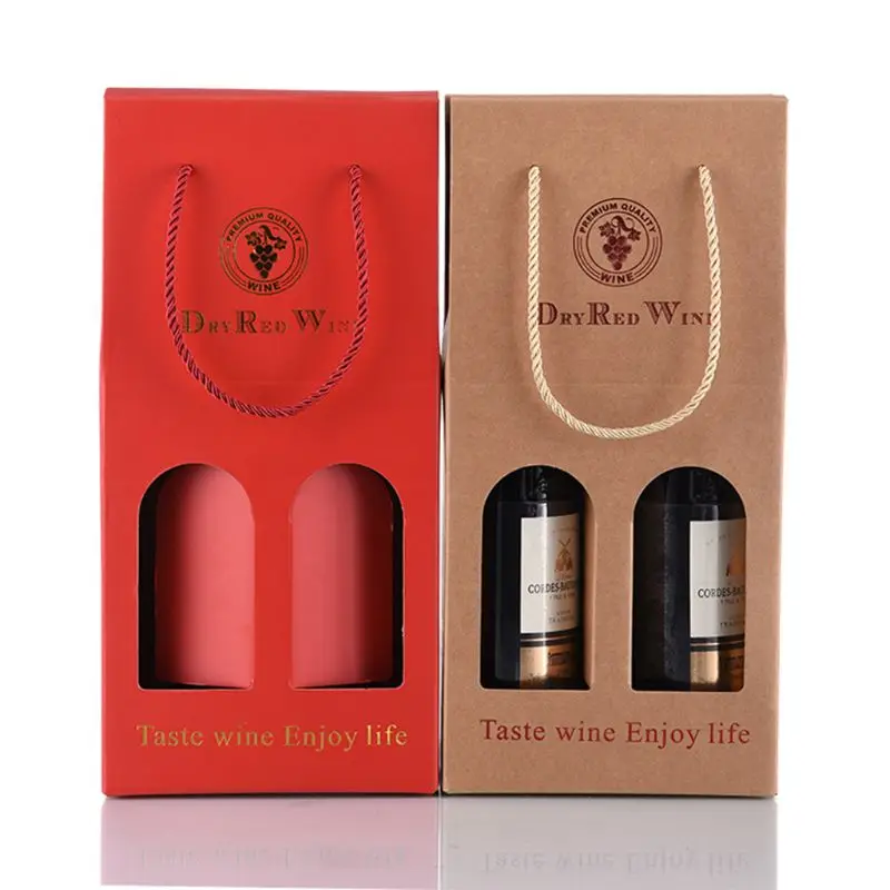 Гофрированная крафт-бумага двойная винная бутылка сумка коробка подарочная упаковка спиртных напитков держатель