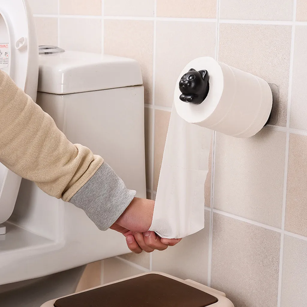 

tissue holder Cat Toilet Paper Holder Kitchen Roll Holder Towel Tissue Rack Wall Adhesive Organizer Bathroom Creative d90612