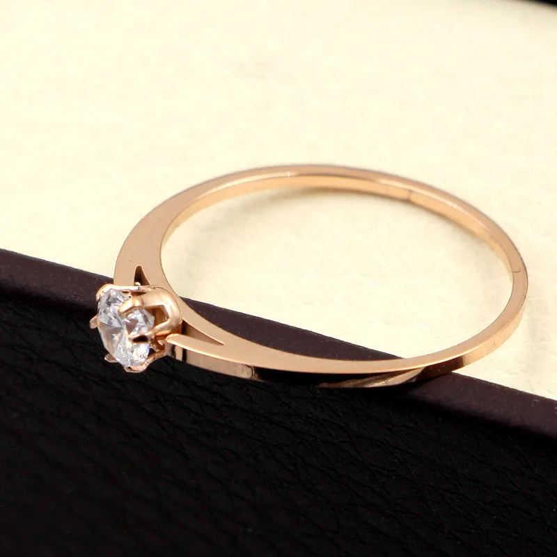 Martick классический Стиль тонких кристальных чистых кольца розовое золото Цвет девушку Шесть Когти объемное освещение кольца Size4-9 женские обручальные кольца R113