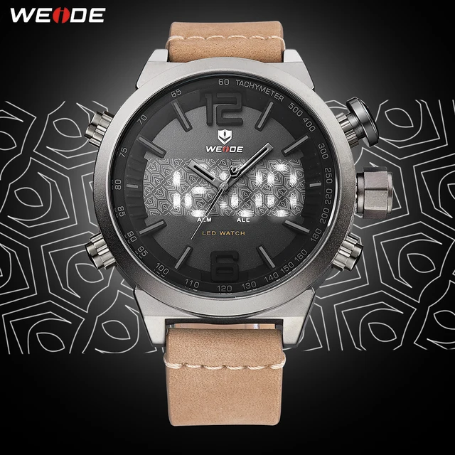 $US $23.00  WEIDE Mens Sport Brand Digital Auto Date Alarm Leather Strap Back Light Quartz Multiple Time Zone W