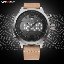 WEIDE Genuine Leather Strap Watch Men Outdoor Sports Watches Khaki Watchband Waterproof Dual Time Zone Alarm Quartz Wristwatch WEIDE Genuine Leather Strap Watch Men Outdoor Sports Watches Khaki Watchband Waterproof Dual Time Zone Alarm Quartz Wristwatch
