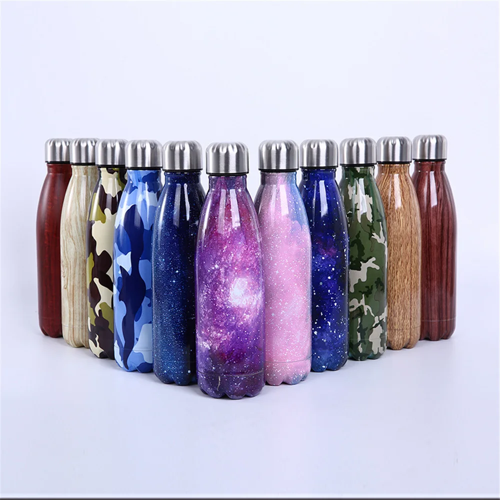 

Cool Camouflage Water Bottle Starry Sky Printed Thermos Wooden Texture Drink Bottle Vacuum Insulated Cup