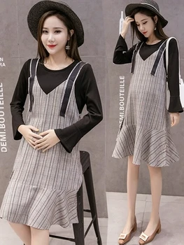 

Fashion Pregnant Dress Splicing Fake Two Belt Skirts Loose Fishtail Skirt Clothes For Pregnant Woman Pregnancy Clothes Autumn
