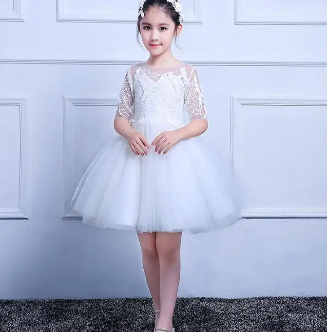 

Flower Girl Dress For Wedding Lace Appliques Tulle Pageant Party Gown Half Sleeve Custom Any Size