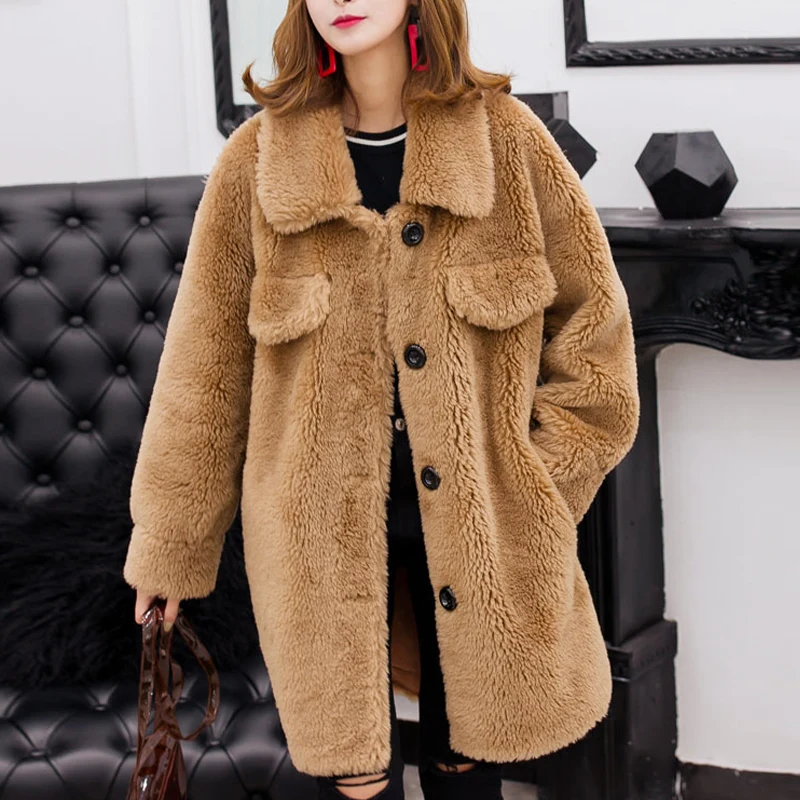 Пальто из искусственного меха, модное меховое женское теплое пальто с длинным рукавом, женская верхняя одежда, осенне-зимнее пальто, куртка, толстое пальто размера плюс