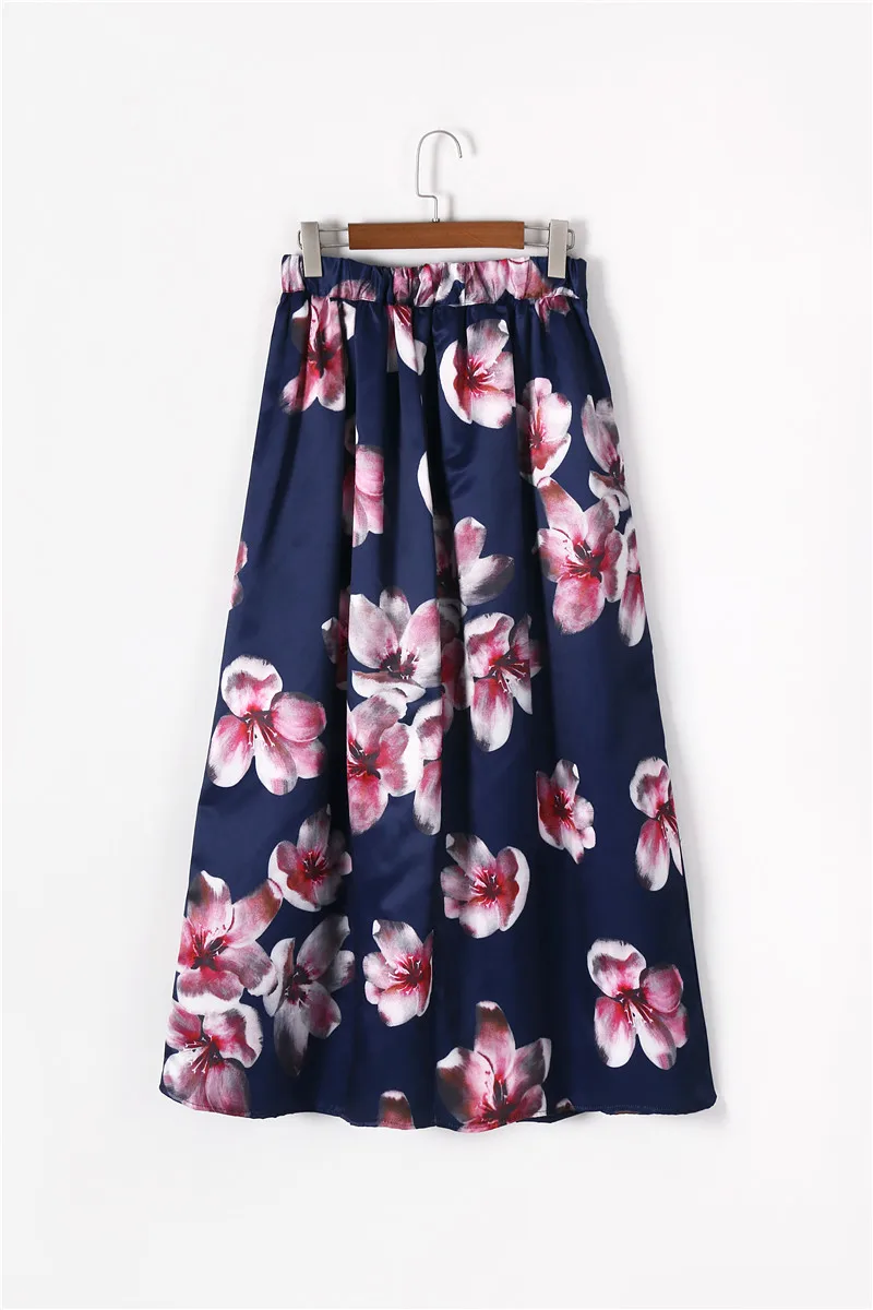 100cm High Waist Flared Maxi Skirts for Women - Satin Retro Floral Printed Pleated Floor Length Long Skirts image 3