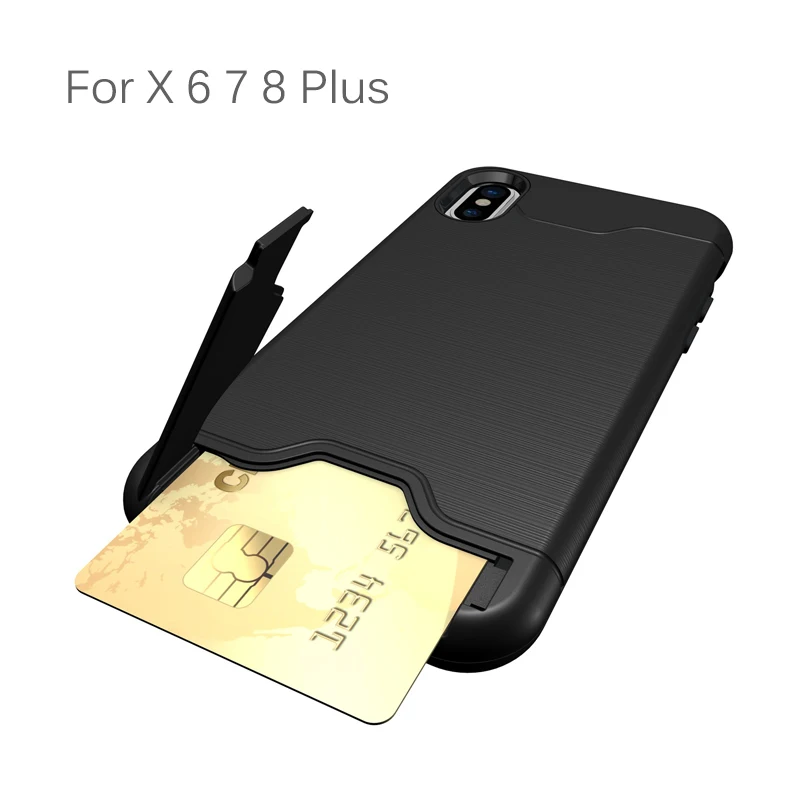 

Drop ship / For iPhone X 8 8 Plus Armor Case Hidden Slide Card Slot Stand Hybrid Rugged Phone Case For 6 6S 7 Plus Back Cover