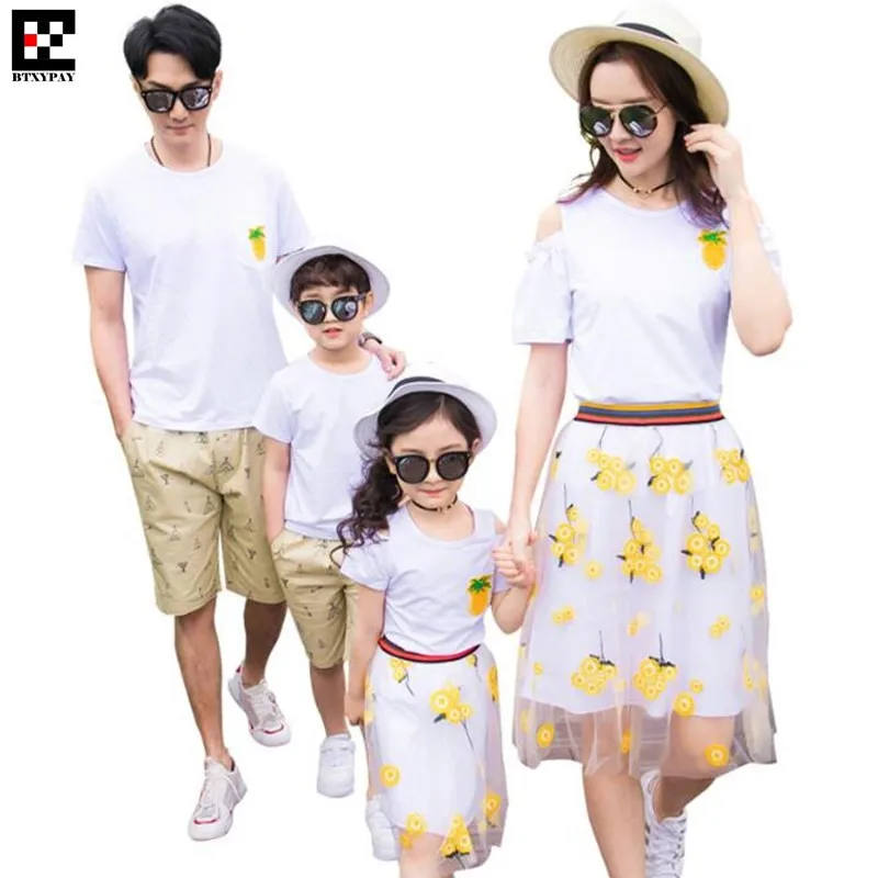 50p Family Matching Outfits Parent-child Set Mother&Daughter T-shirt Kid Girl&Women Mesh Skirts Father&Son Shirts Man&Boy Shorts