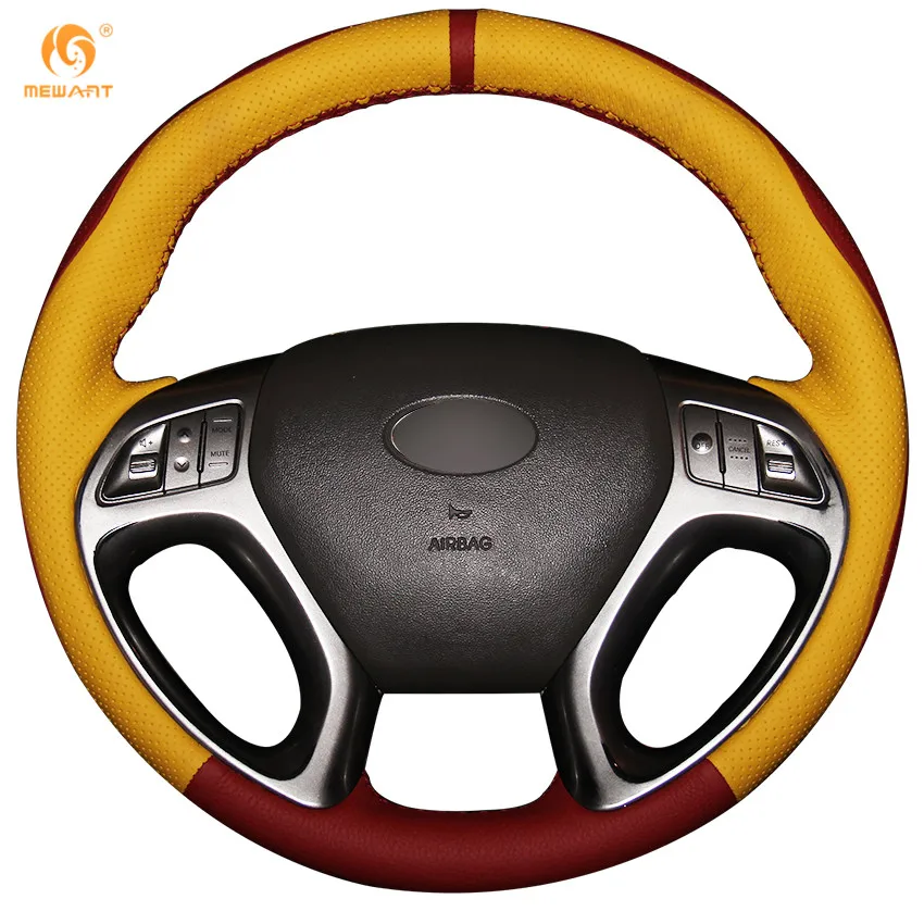MEWANT Red Yellow Genuine Leather Car Steering Wheel Cover for Hyundai ix35 Tucson 2 2011 2015