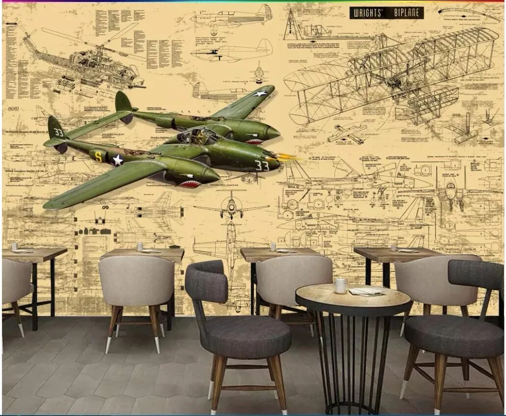 

3d photo wallpaper custom mural Hand drawn nostalgic retro airplane drawings room 3d wall murals wallpaper for walls 3 d