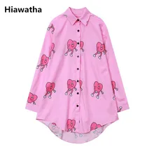 Hiawatha летняя Harajuku блуза с длинным рукавом Женская милая розовая шифоновая рубашка Повседневная Свободная блузка с отложным воротником T3245