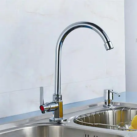 single cold kitchen faucet Brass chrome handle hole kithen sink tap deck mounted water-6105 |