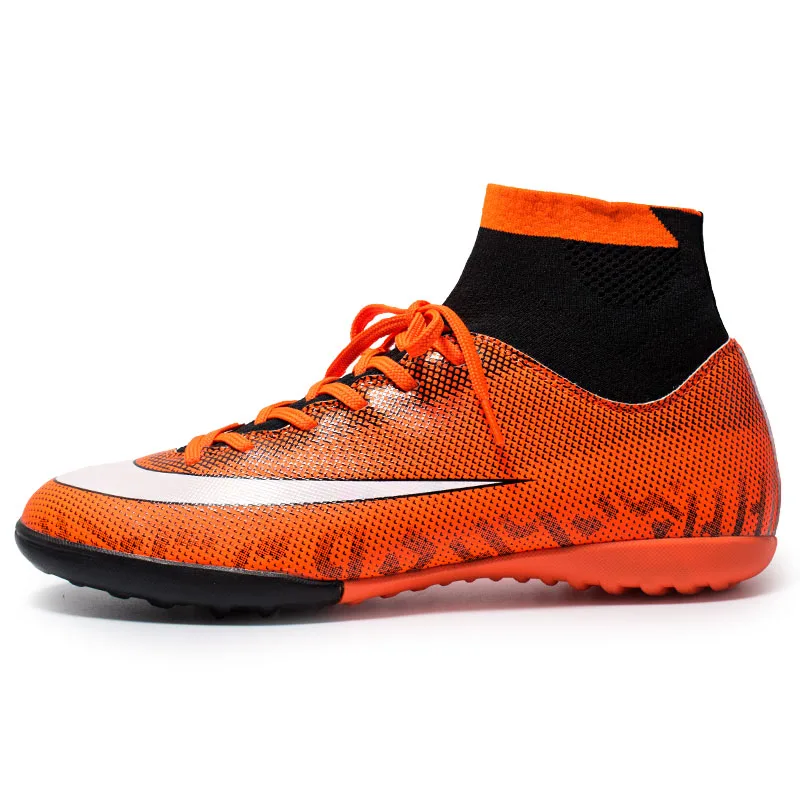 Футбольные бутсы для помещений, мужские высокие футбольные бутсы, профессиональные футбольные бутсы, обувь для мальчиков, Детские тренировочные кроссовки для футбола - Цвет: orange