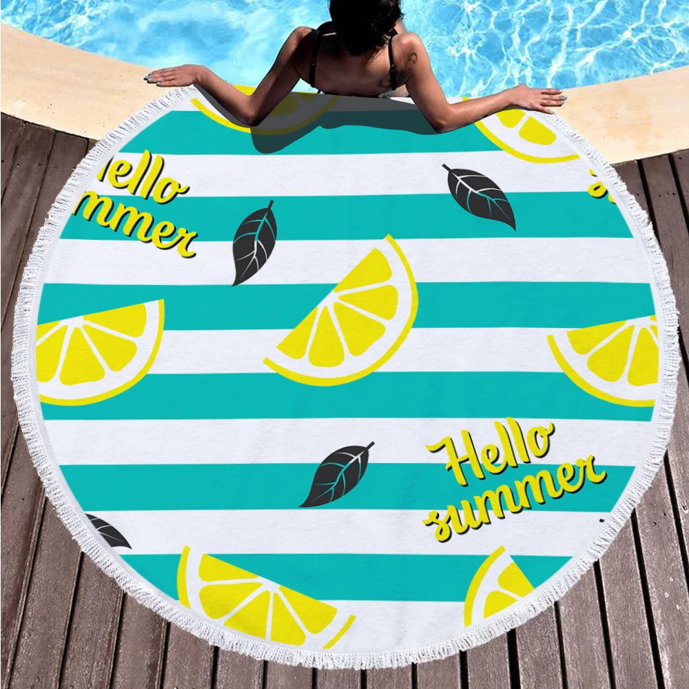 

1.5 m diameter circular beach towel pineapple fruit digital printing fringed beach circular