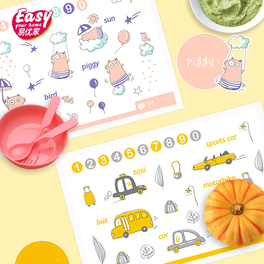  Disposable Baby Placemat Cute Cartoon Pattern Food Grade Infant Table Mat Portable Waterproof Stick