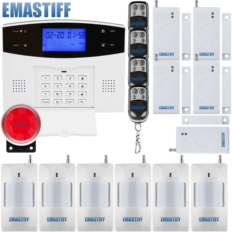 GSM PSTN Home security alarm system for medium villa house gas fire detector+5 door/window sensor+6 PIR detector security system