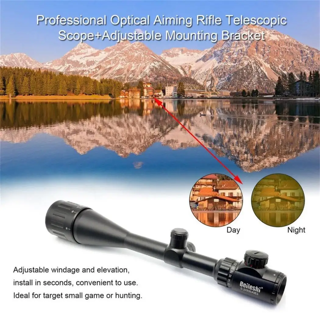 

Optical Aiming Rifle Telescopic Scope Outdoor Hunting Kit 6-24X Adjustable Black 50mm Mounting Bracket 405mm