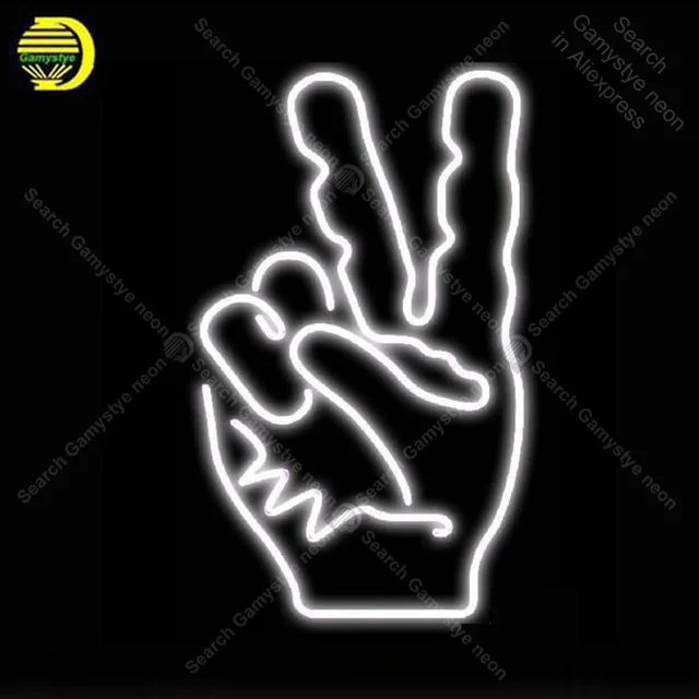 Neon Sign For White Peace Fingers Bulbs Lamp Decor Home Neon Sign For White Peace Fingers Bulbs Lamp Decor Home Wall Room Handcraft
