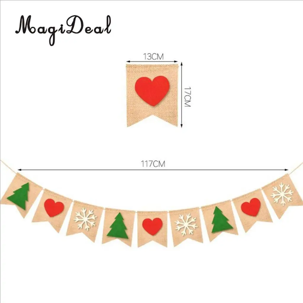 fityle Christmas Tree Heart Snowflake Burlap Linen Banner Garland Decoration Props