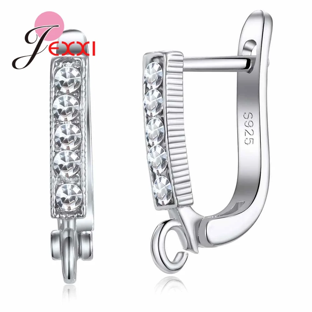 925 Sterling Silver Hook Earrings For Girl Gift Bright Round CZ Earring Findings Women DIY Party Jewelry | Украшения и аксессуары