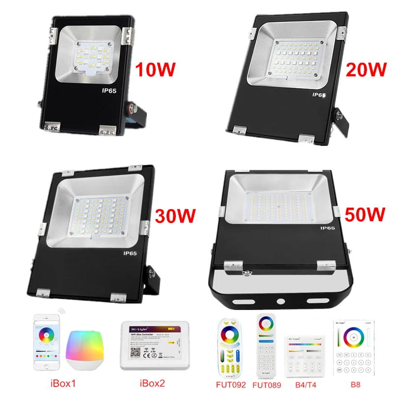 Высокое качество Mi светильник RGB+ CCT Светодиодный прожектор светильник AC86-265V мощностью 10 Вт, 20 Вт, 30 Вт, 50 Вт RF пульт дистанционного управления/Wi-Fi, Управление IP65 Водонепроницаемый Светодиодный прожектор светильник