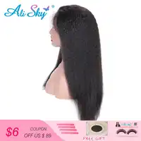 Alisky Hair Brazilian 13*4 Lace Front Kinky Straight Wigs Remy Hair 100% Human Hair Pre Plucked With Baby Hair Natural Color