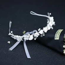 New Flower Silver Pearl Hair Accessories Bride Rhinestone Leaves Headband Tiaras Wedding Women Crowns Hairbands Hair Jewelry