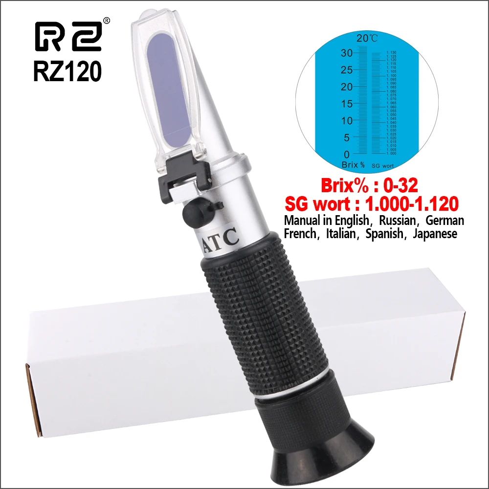 

RZ Beer Meter Refractometer Brix Wort Sugar Alcohol 0~30%1.000~1.120 SG Specific Gravity Handheld Hydrometer Tester RZ120