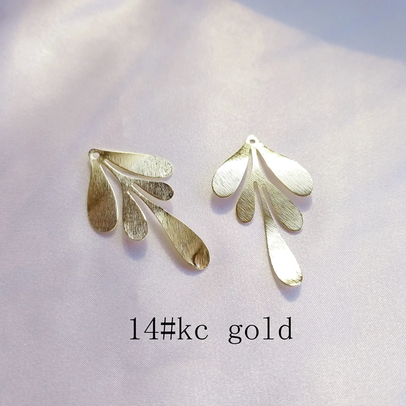 DIY серьги аксессуары с покрытием из чистой меди 18K настоящие золотые листья тисненые щеткой текстуры серьги ювелирные изделия кулон