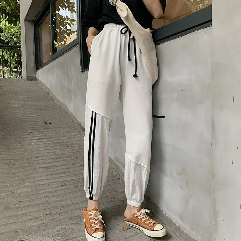 Pantalones mujer лето 2019 новые женские штаны корейские свободные со вставками