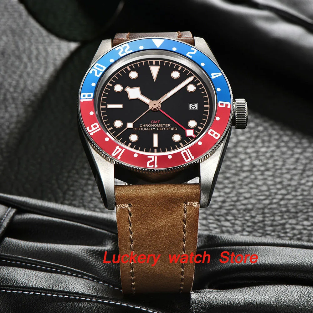 41 мм Corgeut GMT мужские часы с черным циферблатом светящийся вращающийся ободок