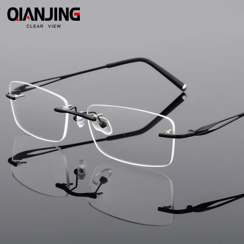 

QianJing Men Glasses Frames Rimless Eyeglasses Optical Brand Designer Prescription Alloy Light Handsome Business Eyewear Women