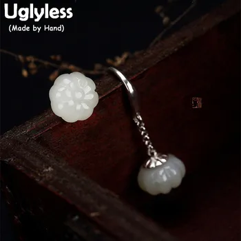 

Uglyless Real 925 Sterling Silver Nature White Jade Pumpkin Earrings Dangle Women Lovely Dress Brincos Bijoux Lotus Fine Jewelry