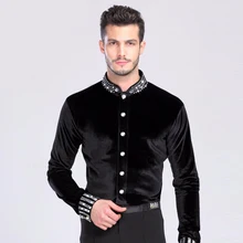 Латинский танец Топ человек 165-180 см бальный танец рубашка черный спандекс+ бархат+ дрель Мужская танцевальная рубашка Танго/ча/Румба Одежда для танцев