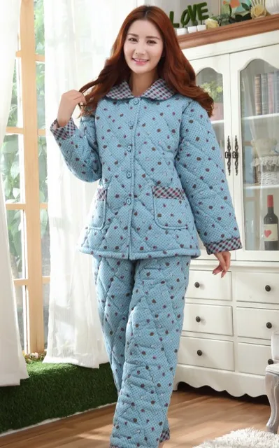 Details about   2021 Pajamas women winter three-layer thick quilted women's flannel home service