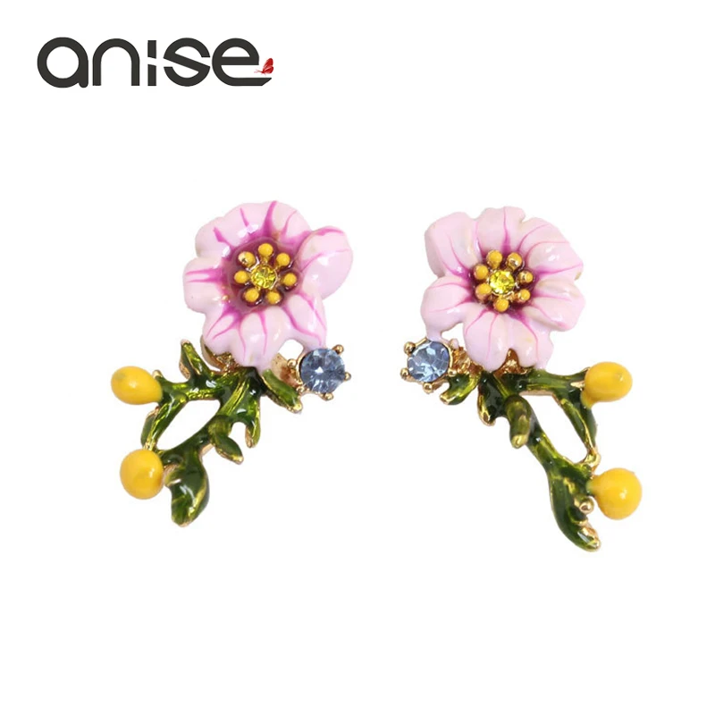 Анис Шарм эмаль цветок Кристалл женские серьги-гвоздики Романтический Красочный глазурь завод маленькие серьги женские Oorbellen ювелирные изделия