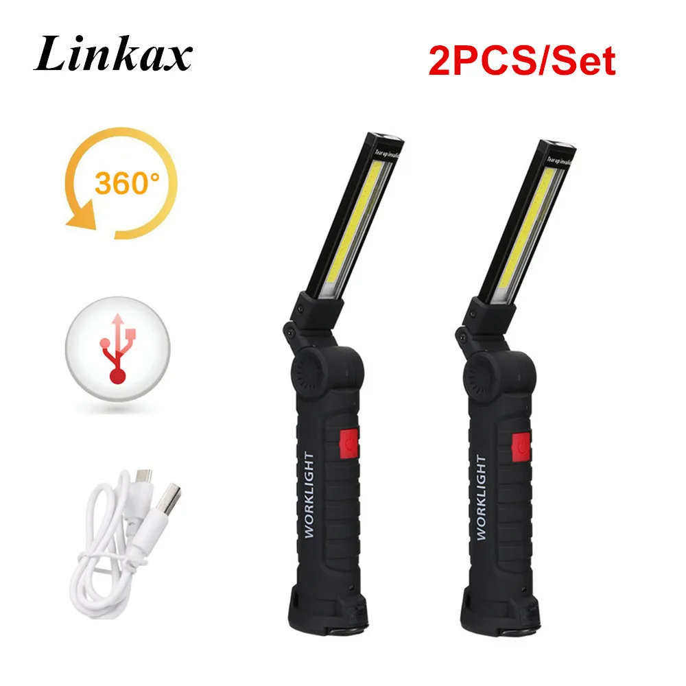 

2PCS/Lot Portable 5 Mode COB Flashlight Torch USB Rechargeable LED Work Light Magnetic COB Lantern Hanging Hook Lamp For Outdoor