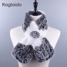 Кроличий мех шарфы для женщин настоящий Рекс цветочные шарфы пушистые зимние для девочек Теплые мягкие вязаные шали 90x14 см LQ07025