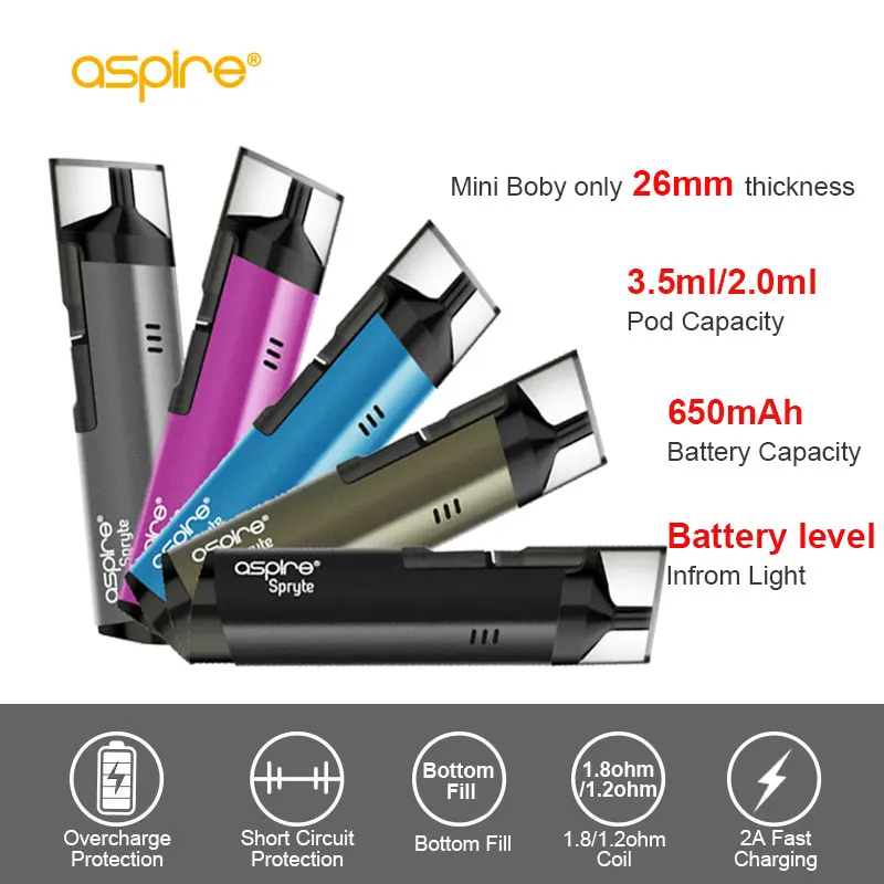 Aspire Spryte AIO Vaper Kit 1. 8ohm/1.2ohm Nic Salt с емкостью 3 5 мл vape Tank 650mAh встроенный аккумулятор