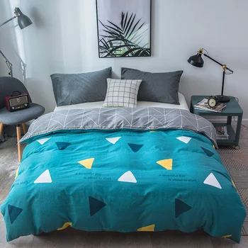 

New Design modern 2019 1Pcs 100% cotton Green background Duvet Cover Triangle Stripes Quilt Cover Skin Care Cotton Bedclothes
