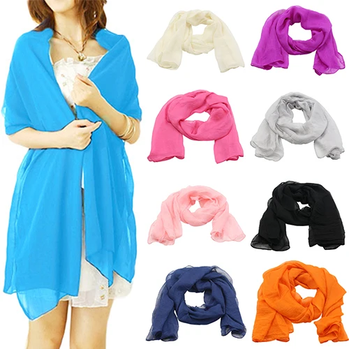 

Long Chiffon Feel Beach Scarf Women Style Pure Color Pashmina Fashion Accessories