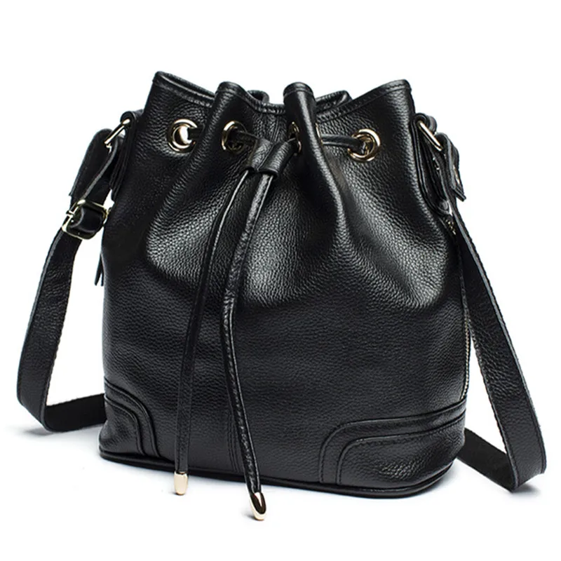 

Fashion 2019 new candy color Real Cowskin all-match bucket bags Genuine Cow Leather one shoulder cross-body women's bag handbags