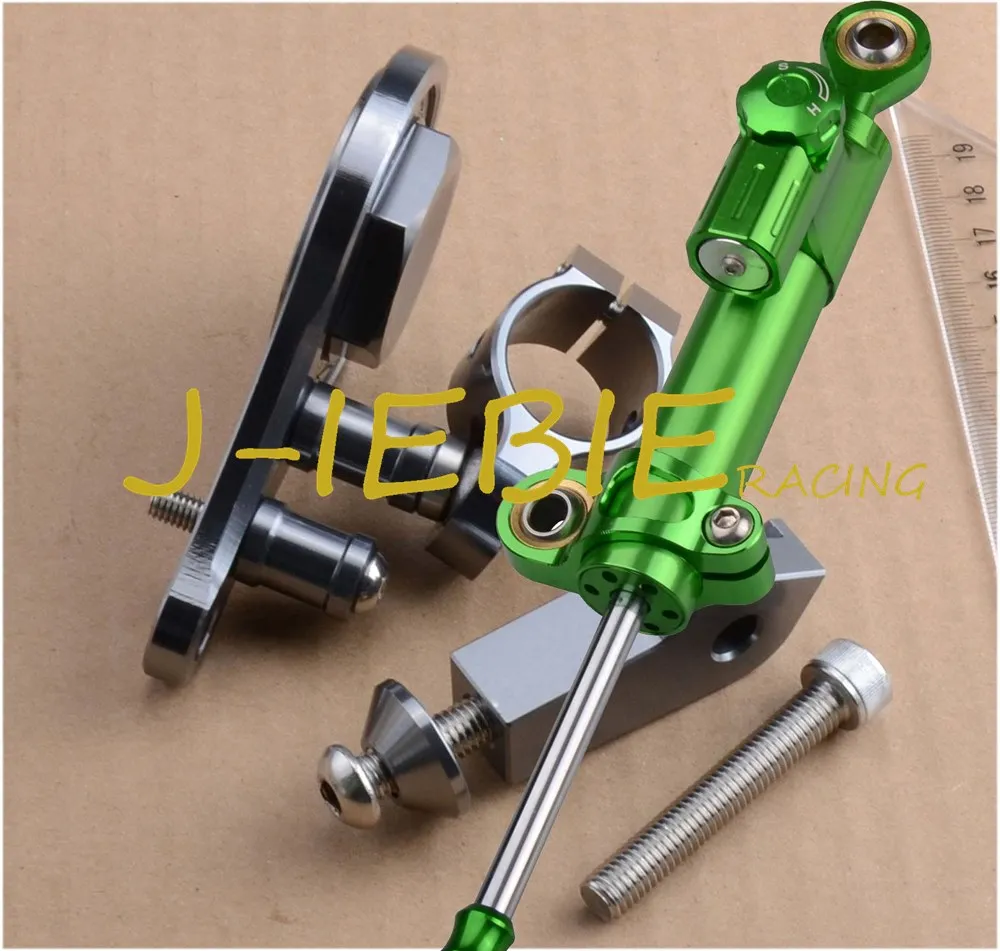 CNC Steering Damper Stabilizer and Gray Bracket Mounting For Kawasaki