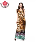 Save 1.12 on L-7XL Women Plus Size Dress Summer Fashion Bohemian Beach Leopard Print Dress Sleeveless Halter V Neck Floor Length Maxi Dresses