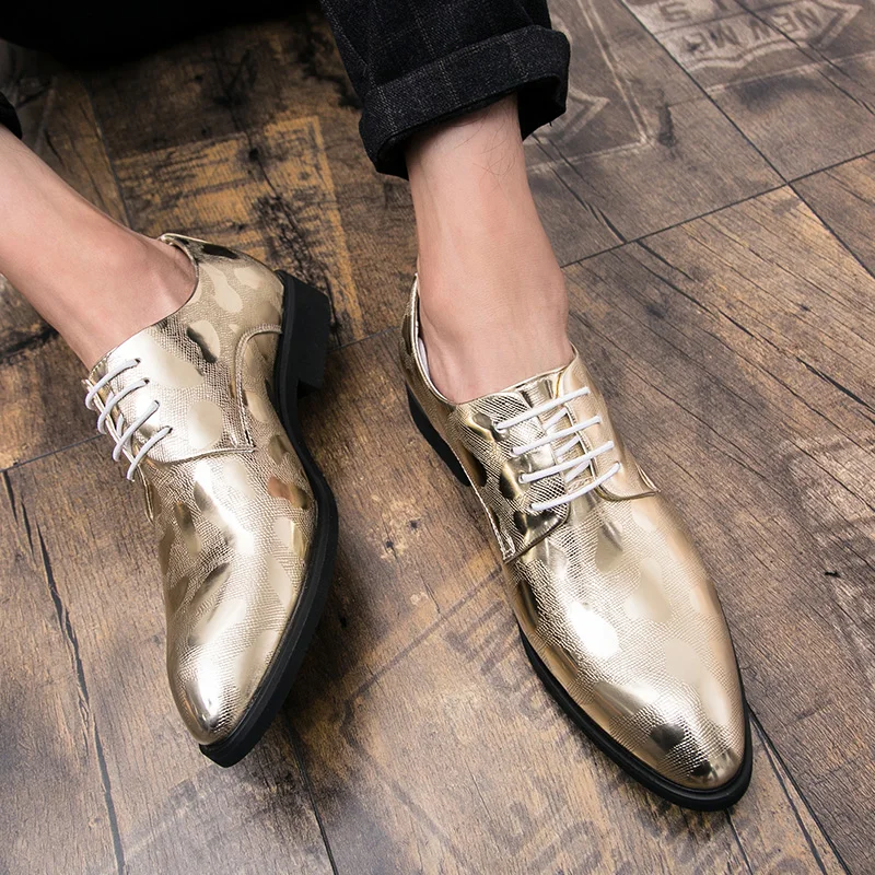 men gold dress shoes leather luxury brand italian formal working elegant nale footwear pointed toe brogue oxford shoes for men (34)