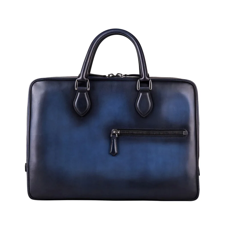 Роскошный итальянский кожаный портфель ручной работы, сумка через плечо, сумка для ноутбука, сумка для путешествий для мужчин - Цвет: Blue