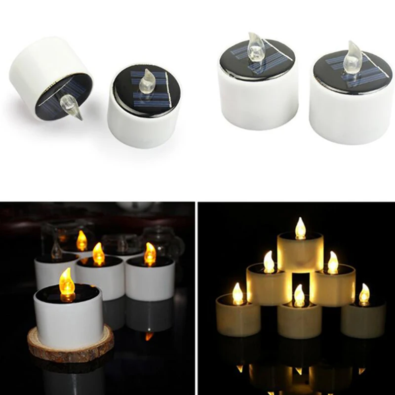 LED Solar Powered LED Candle Light Yellow Flicker Tea Lamp Festival Wedding Romantic Decor solar lamp outdoor waterproof (4)